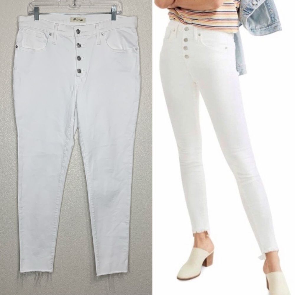 Madewell 9” Button Fly Mid Rise Pure White Women’s Skinny Jeans, Size 32